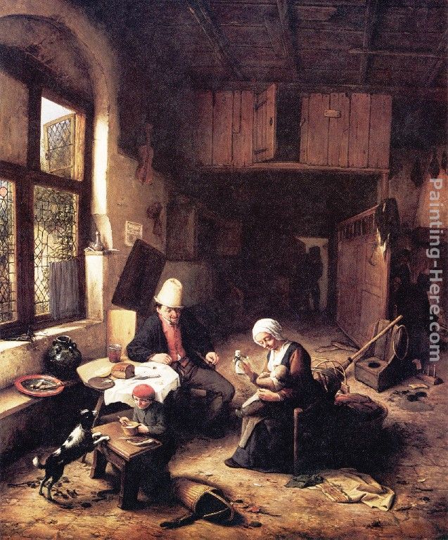 Inside a Peasant's Cottage painting - Adriaen van Ostade Inside a Peasant's Cottage art painting